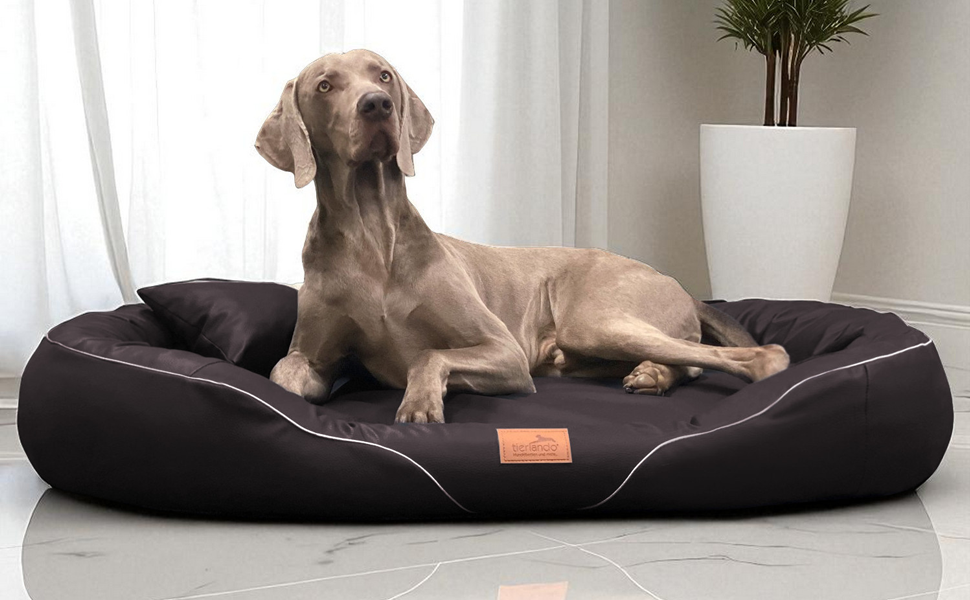 Ортопедичне ліжко для собак Tierlando Tiffany Easy CLEAN з екошкіри – для великих собак (XL XXL) – гіпоалергенне з анти-волосяною поверхнею та Memory Foam – розмір: 115x90 см, колір: 04 Темно-червоний