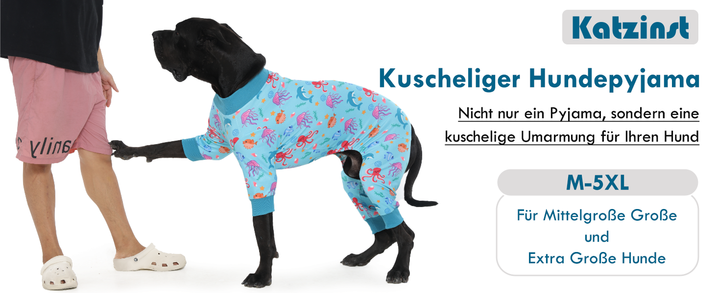 Піжама для собак, трикотажна, цільнотіла, для великих собак, тепла, блакитна - XL