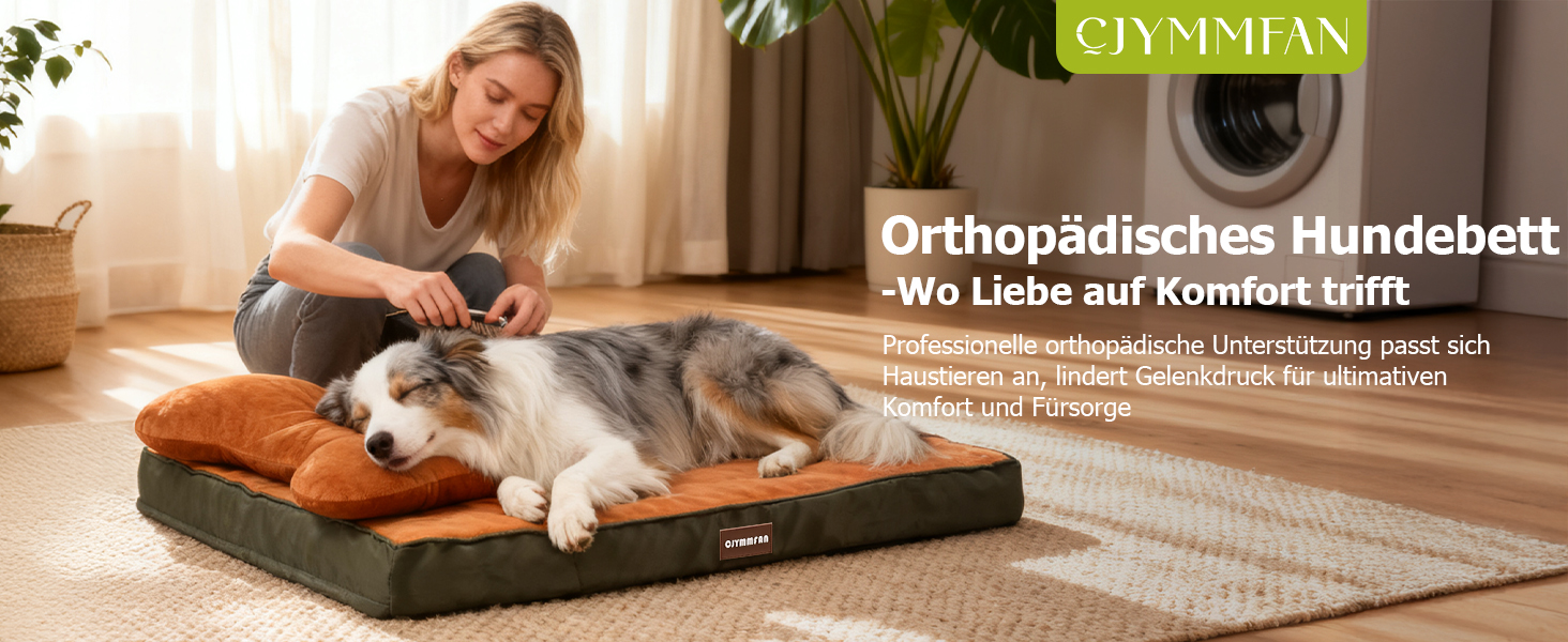 Ортопедичне ліжко для собак з пральним покриттям, водонепроникне подушка для собак з піною з пам'яті та знімний підголівник для підтримки голови та суглобів, неслизьке дно для середніх та великих собак, розмір: 89 x 56 x 20 см, помаранчеве