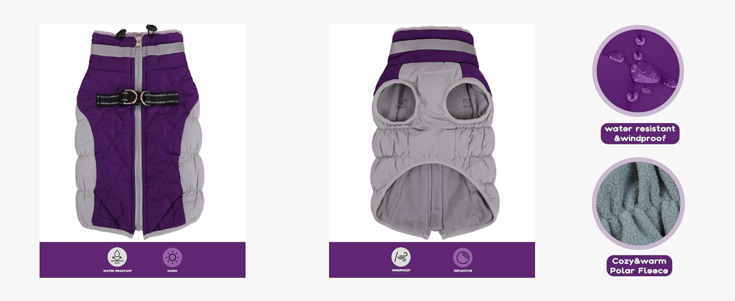 Теплий зимовий одяг для собак PUMYPOREITY: жилет для маленьких собак та цуценят, колір фіолетовий, розмір XS