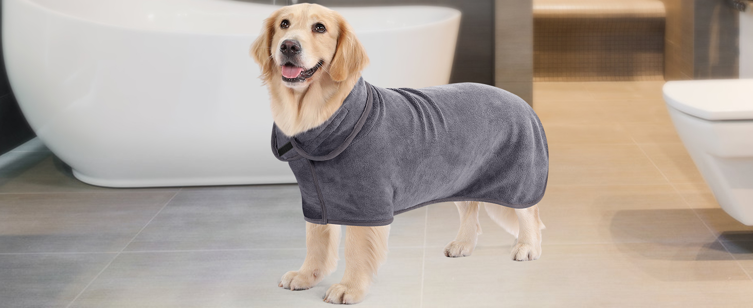 Рушник для собак PETTOM: Швидковисихаючий халат з мікрофібри для великих собак (L, сірий)