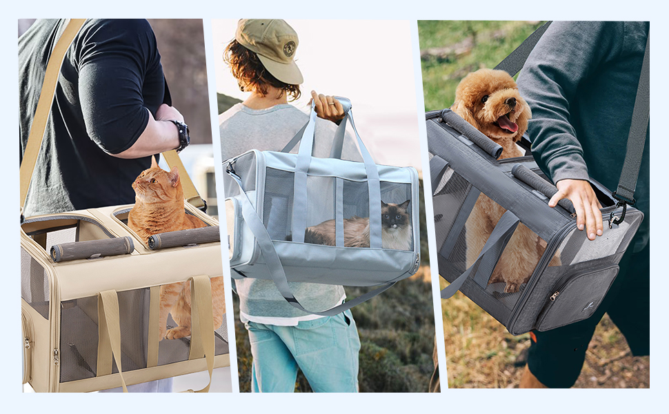Транспортна сумка PETCUTE для котів середніх розмірів та маленьких собак до 17.5 кг, складана переноска з плечовим ременем та внутрішнім страхувальним шнуром, переноска для котів для подорожей, схвалена авіакомпаніями, темно-сіра