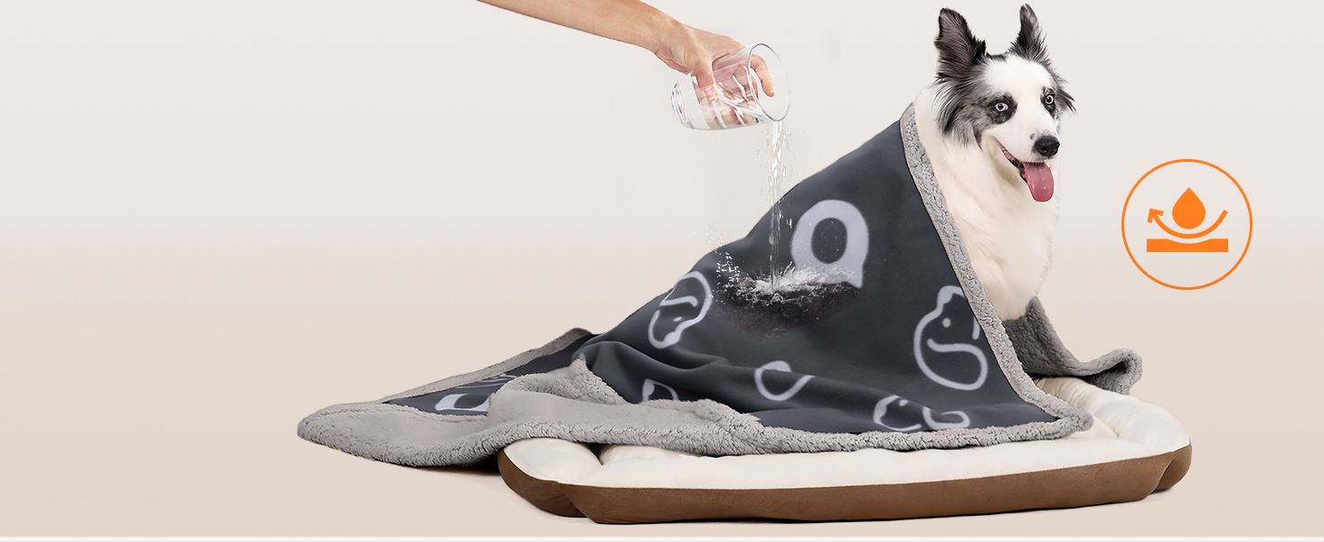PETTOM Водонепроникний килимок для собак, 127 x 100 см, Sherpa Fleece, для середніх та великих собак, котів, м'який, з подвійним шаром, сірий