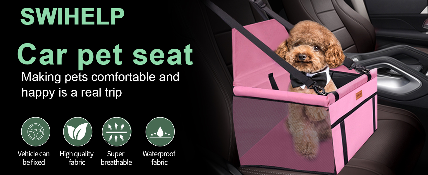 Автокрісло для собак - рожеве, з ременями безпеки, водонепроникне, для маленьких собак, підходить для заднього та переднього сидіння