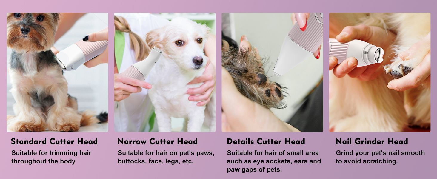 Машина для стрижки собак та котів Hoofun 4-в-1, бездротова, водонепроникна IPX7, професійна, з 4 насадками, для собак, котів, кроликів (рожева)