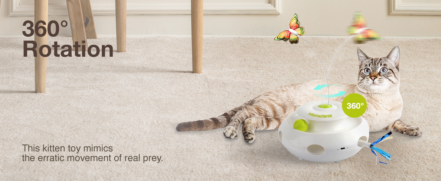 Інтерактивна іграшка для котів ALL FOR PAWS 3 в 1: метелик, м'ячики, пір'я. Автоматична іграшка для дому.