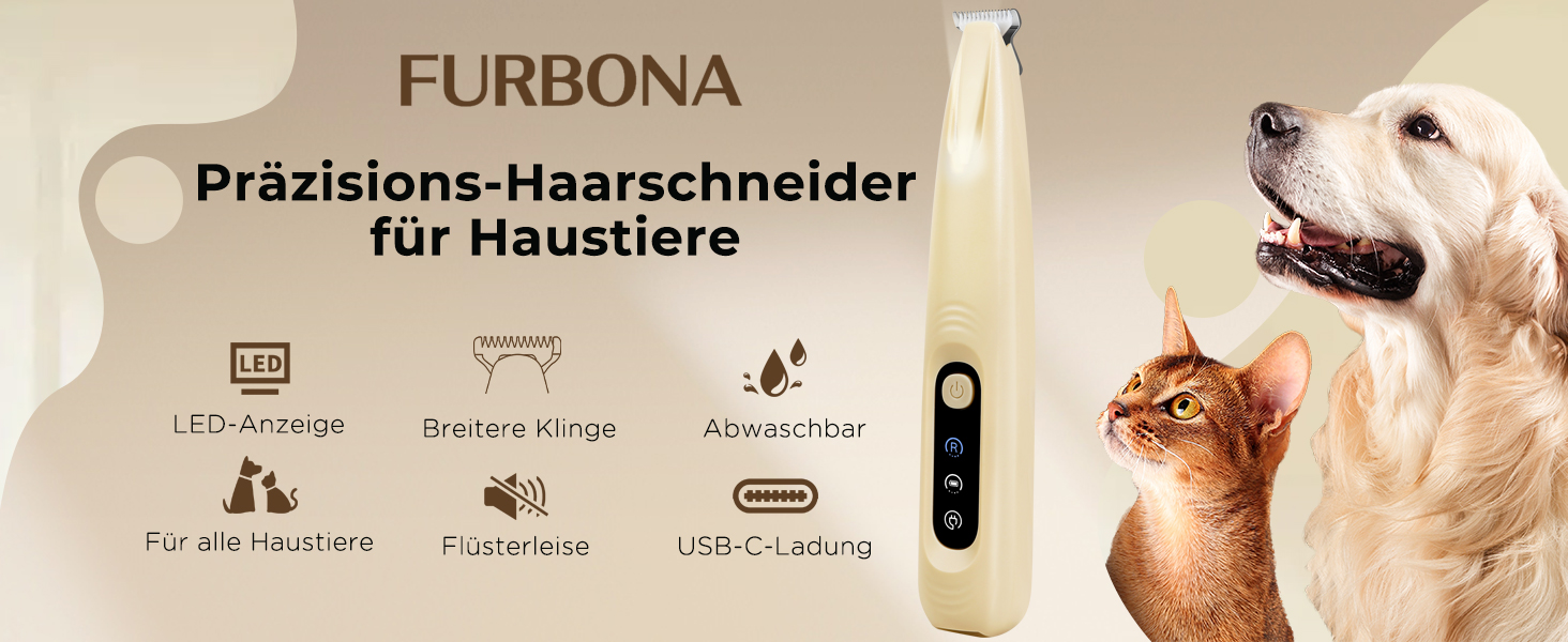 Триммер для догляду за лапами собак - 18 мм насадка, LED-дисплей, тиха робота 35 дБ, водонепроникний, USB-C, бездротовий - для лап, вух, обличчя та ділянок тіла