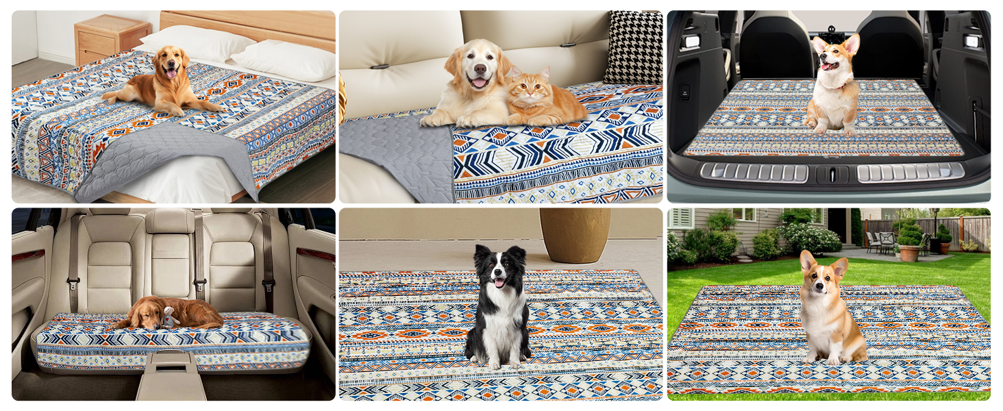 Водонепроникний двосторонній килимок для собак YOSEPATI, 208 x 173 см, блакитний медальйон. Захист дивану та меблів від бруду та шерсті. Підходить для цуценят, котів та дітей. Легко миється та перевертається.