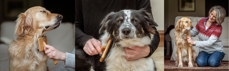 Щітка для грумінгу Mikki 6280033 з бамбука з кулькоподібними кінчиками для середньої/довгої/кучерявої шерсті собак та котів, велика, L, 99 г, коричнева