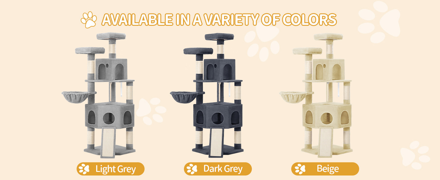 Кігтеточка для котів Hzuaneri, 174 см, XL, 2 платформи, 2 печери, 4 стовпчики, дошка для шліфування кігтів, мотузка з сизалю, плюшеві кульки, сірий колір, для кількох котів MS17418LG