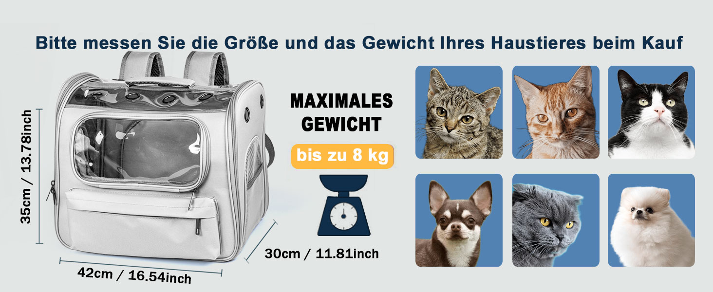 Розширюваний рюкзак для котів та маленьких собак Onebarleycorn, рюкзак-переноска для котів, сірий, до 8 кг
