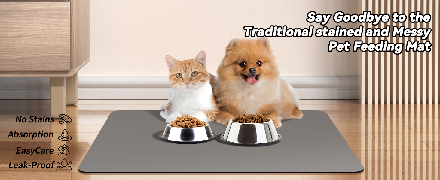 Підкладка під миску для собак та котів, нековзна, 60 x 150 см, сірий колір