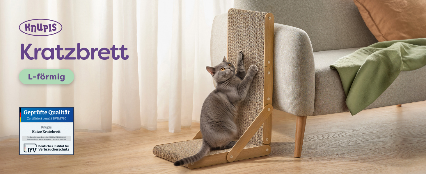 Кігтеточка для котів Knupis велика 68 см - міцна картонна кігтеточка для догляду за кігтями - до 2 років використання - легка збірка - поворотне L-подібне виконання - захист дивану та стін