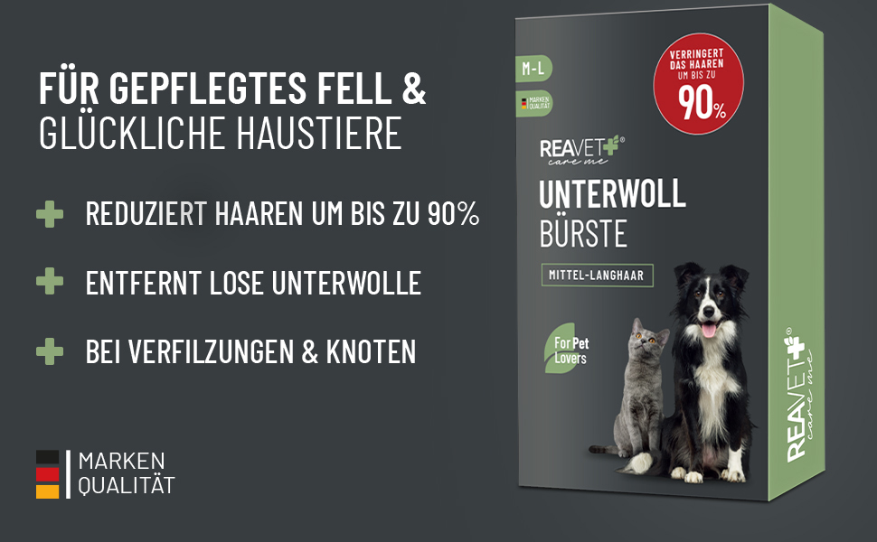 Щітка для собак та котів ReaVET для видалення підшерстя та ковтунів. Підходить для великих порід, має масажний ефект та захищає верхній шар шерсті. Розмір M-L