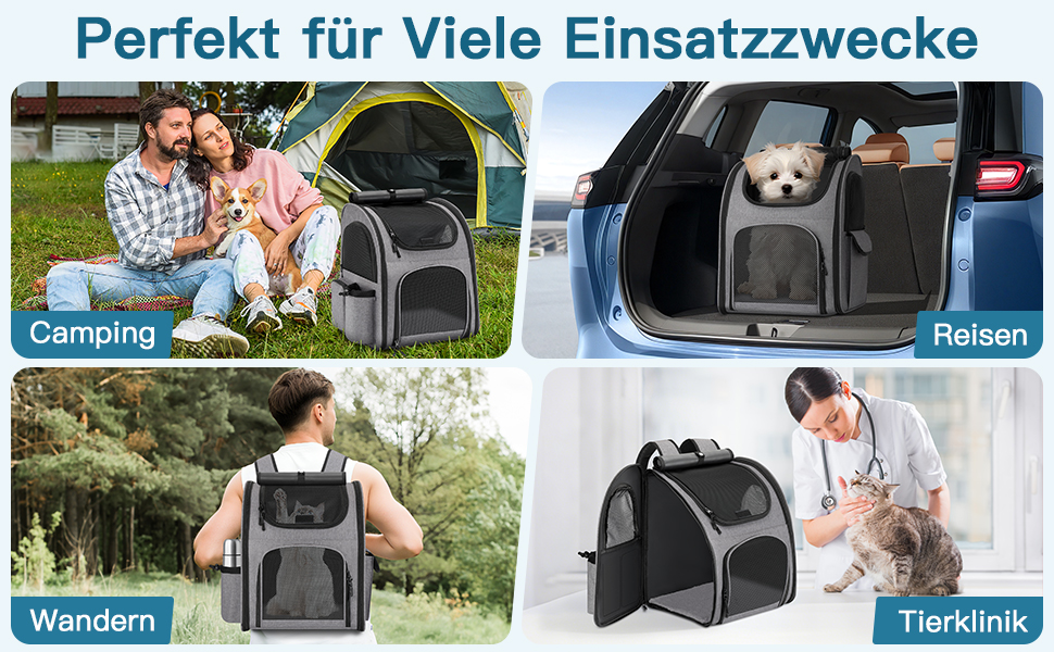 Рюкзак для тварин до 10 кг з сіткою, дихаючий, з лінійкою безпеки та килимком - сірий