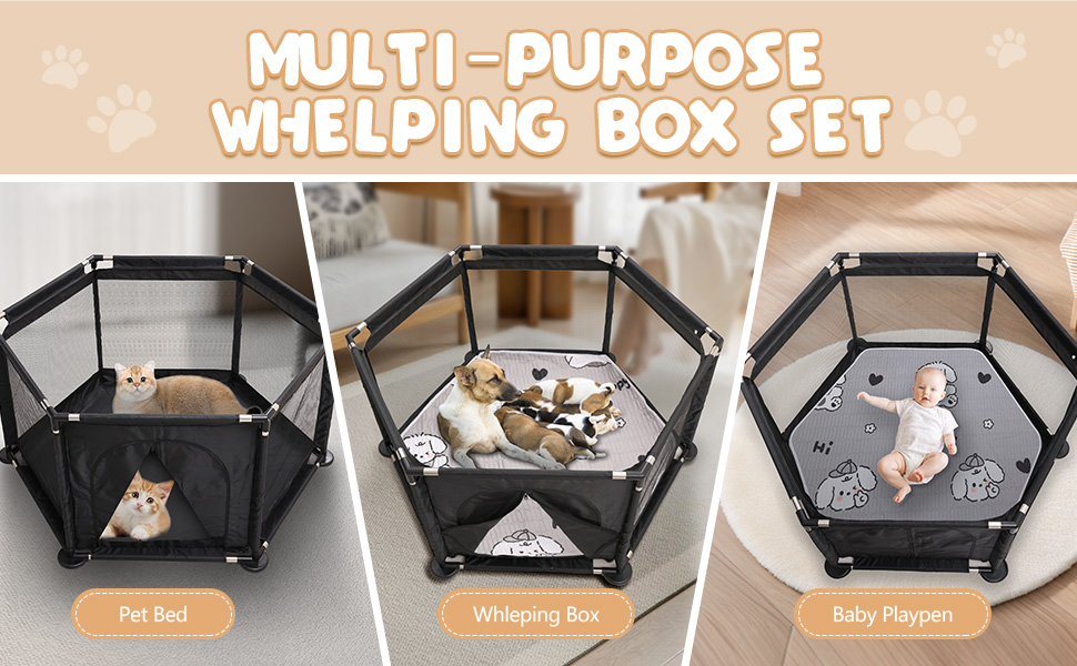 Кінь-вольєр для цуценят шестигранний, 122x65 см, чорний. Ідеально для великих та маленьких порід. Аксесуари для цуценят.