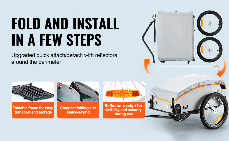 Фаркоп-причіп для велосипеда VEVOR, вантажопідйомність 88/100/72,6 кг, складаний, компактний, з універсальним з'єднанням