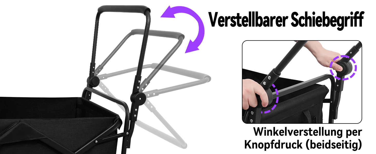 Візок для собак до 50 кг, розкладний, чорний - без даху. Візок-будка з безкамерними шинами для бездоріжжя, регульованою ручкою та заднім отвором для зручного завантаження. Підходить для великих та літніх собак, після операцій.