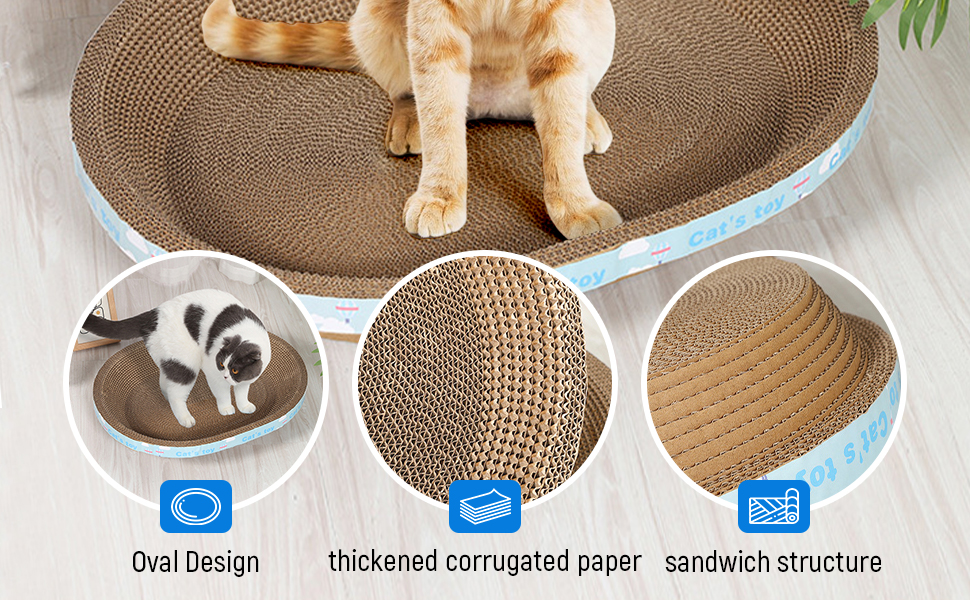 Килимок-клітка для котів Baoblaze Ovaler: іграшка-клітка з картону, лежанка, дряпалка для котів середніх та великих порід, 45x34x9 см