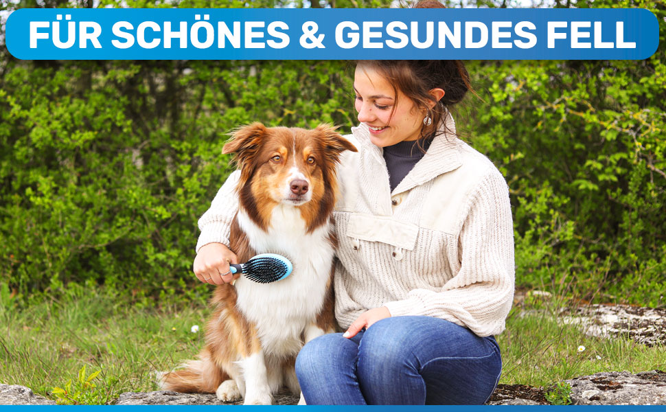 Щітка для собак BluePet 2в1 для довгої та короткої шерсті, для цуценят та котів. Розчісування, вирівнювання, вибирання. Універсальна щітка з щетиною (Рожева, M-L)