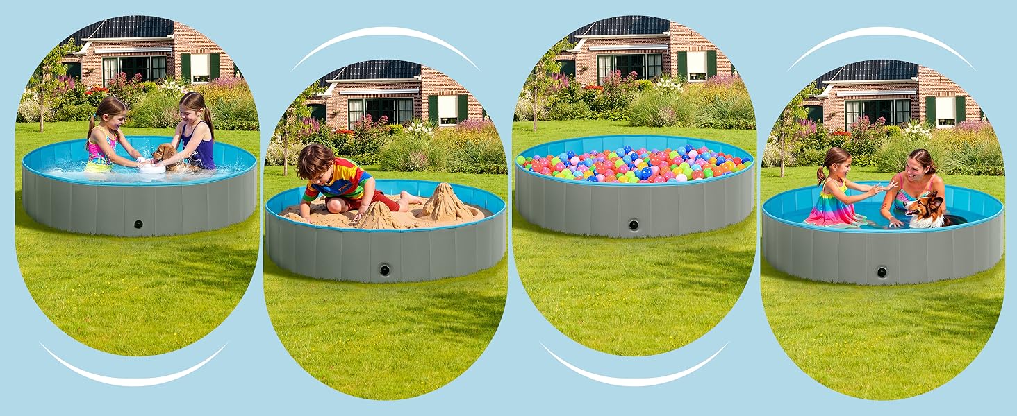 Басейн для собак EUGAD, складаний, 120x30 см, сірий. Плавальне озеро для собак, антиковзне PVC.