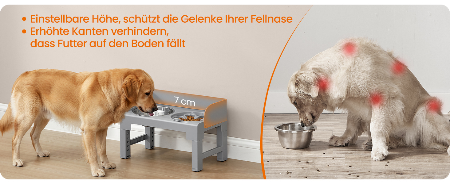 Підвищена годівниця для собак Feandrea з регульованою висотою та нахилом, 2 миски з нержавіючої сталі 304, миска для повільного годування, сірий колір, PRB103GD01