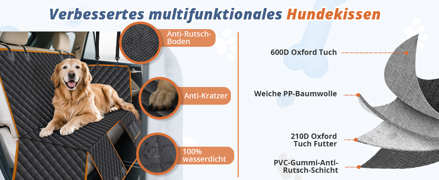 Водонепроникний килимок для собак у машину Heatail для заднього сидіння з боковими захисниками та сіткою, 135 x 148 см, чорний/помаранчевий