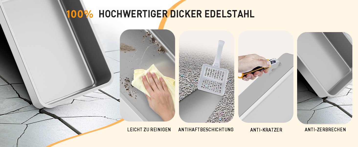 Місцезнаходження Katzenklo Edelstahl з кришкою, XXL туалет для котів закритий з двома відсіками для наповнювача, килимок для наповнювача та лопатка, двостулковий дизайн, легко чистити, утримує запах, сірий