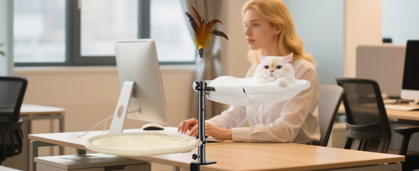 Крісло-гамак для котів Uross - 360° обертання, регульована висота, м'яка лежанка з 2 знімними чохлами, для дому та офісу, цілорічне використання (двошарове, бежеве)