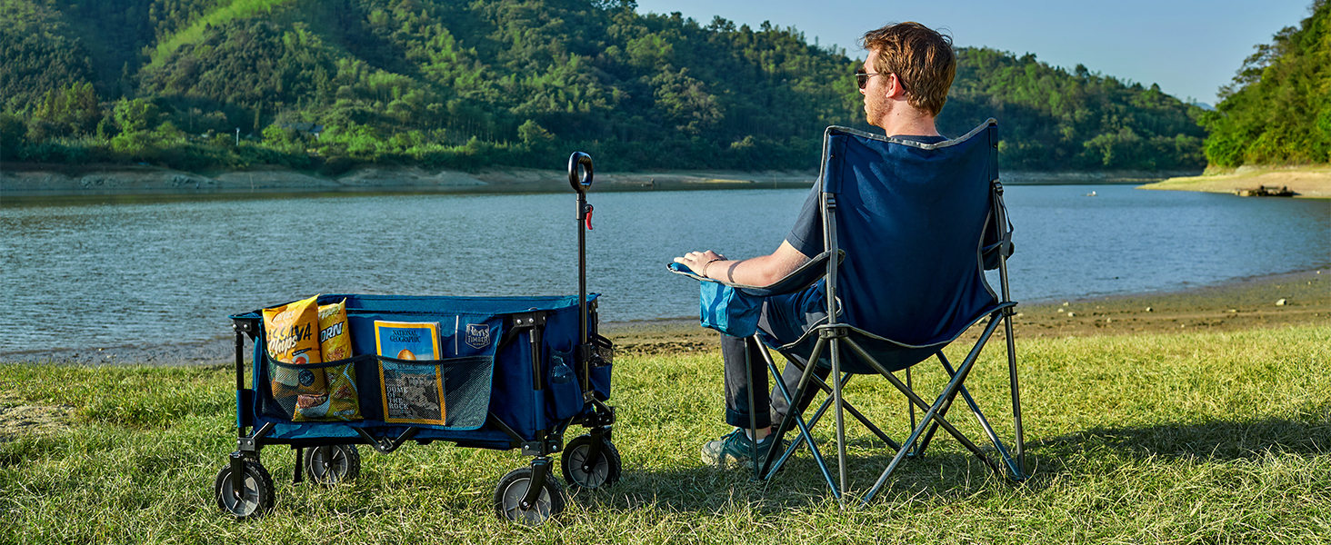 Возик вантажний Timber Ridge XXL, складаний, з кишенею та тримачем для напоїв, для саду, кемпінгу, покупок (Блакитний)