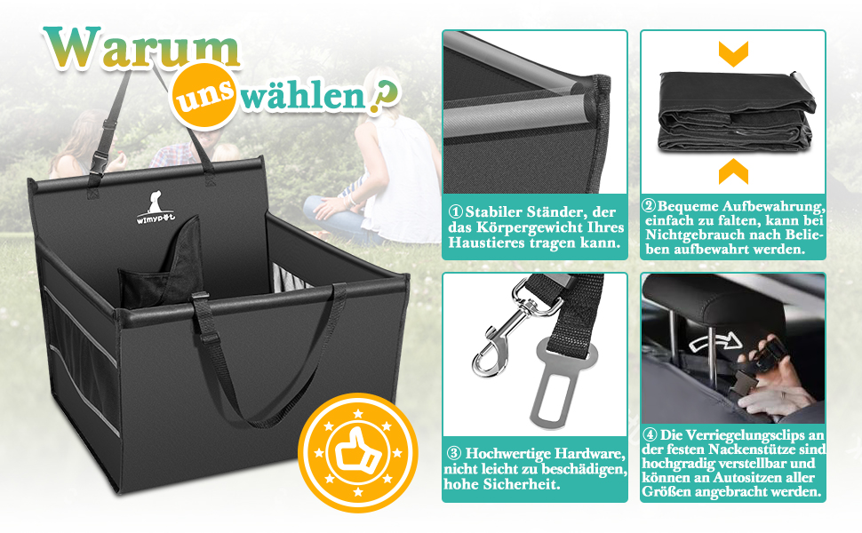 Автокрісло для собак маленьких та середніх порід, чорне, 50x50x47 см, HW00654