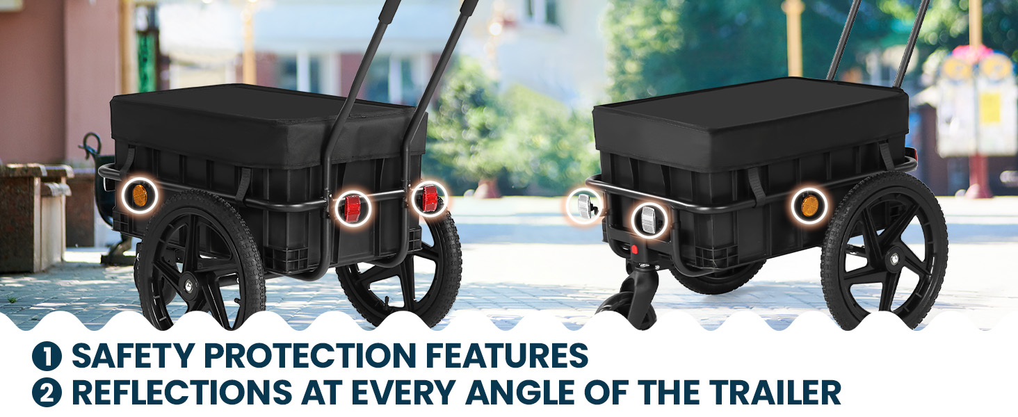 Велосипедний причіп 2-в-1 з ручкою для штовхання, міцний сталевий каркас, колеса 40 см, вантажопідйомність до 40 кг, чорний