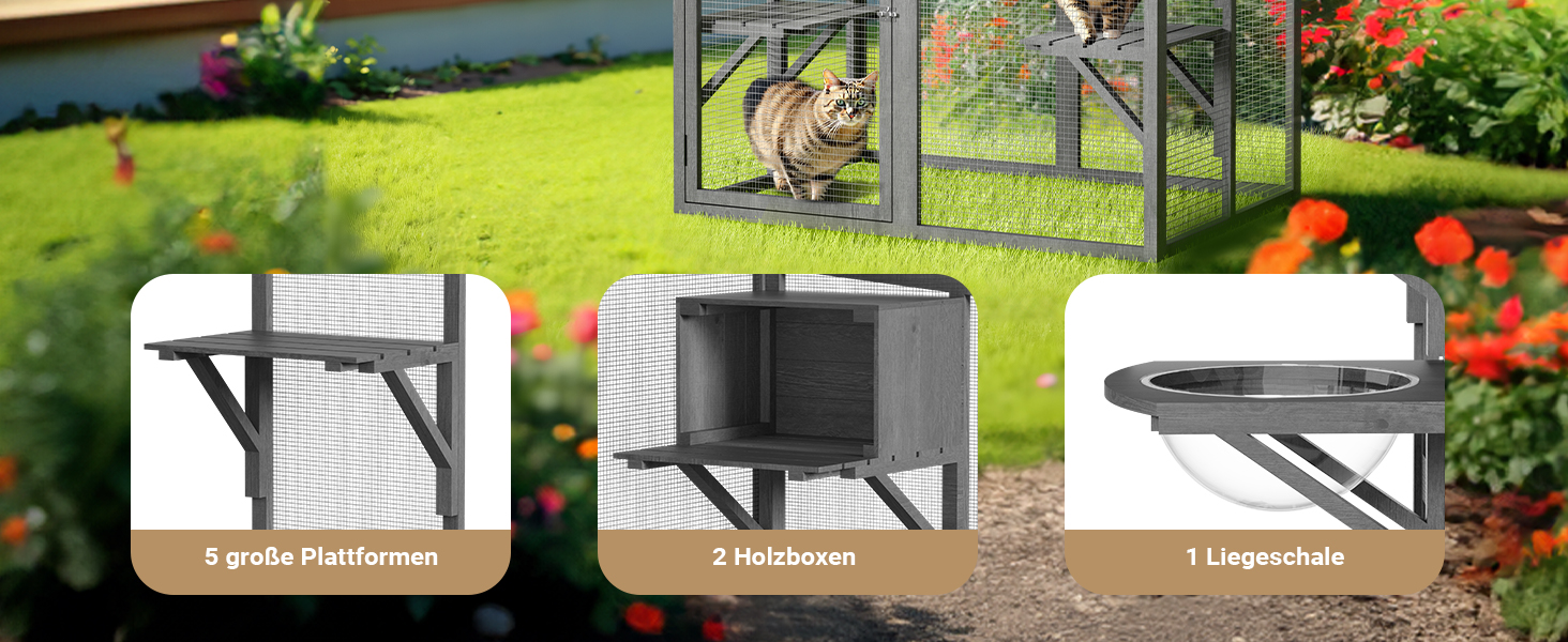 Вольтек (Wiltec) вольєр для котів 116 x 82 x 175,7 см, вольєр для котів з дерева з ПВХ-покриттям, 5 ярусів, для саду, балкону