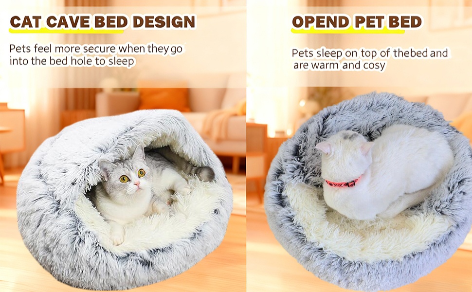 М'яке ліжко для домашніх тварин: ліжко для котів та собак, плюшеве, тепле, з капюшоном, антиковзаюче, сіре (65 см Ø)