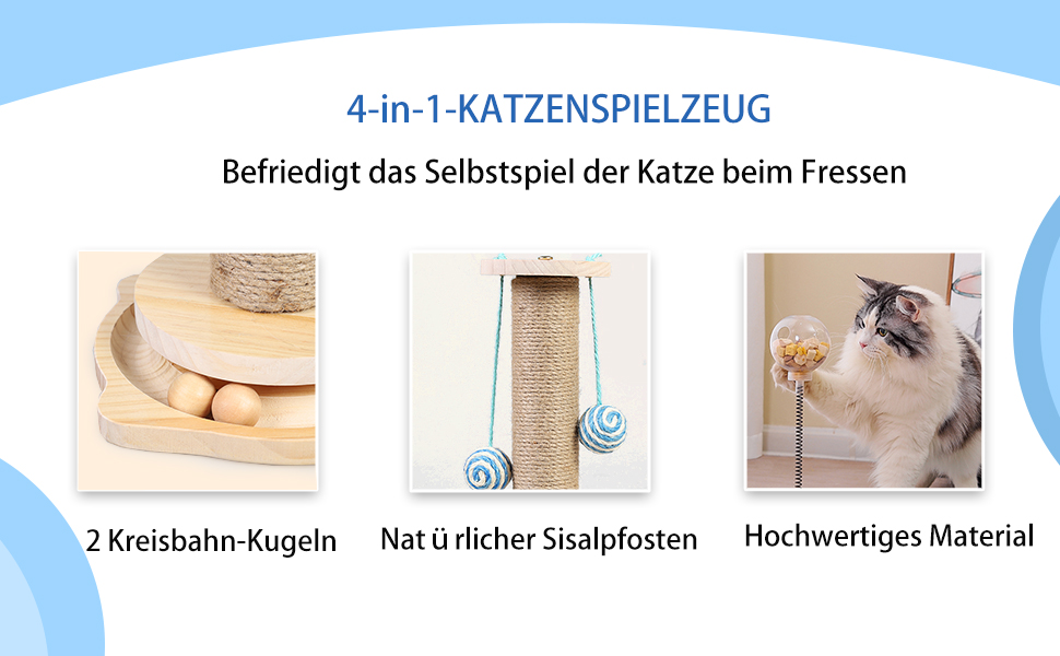 Інтерактивна іграшка для котів Marchul 4-в-1: когтеточка з сизалю, іграшкові м'ячики, куля-дозатор для ласощів. Підходить для кошенят та дорослих котів.