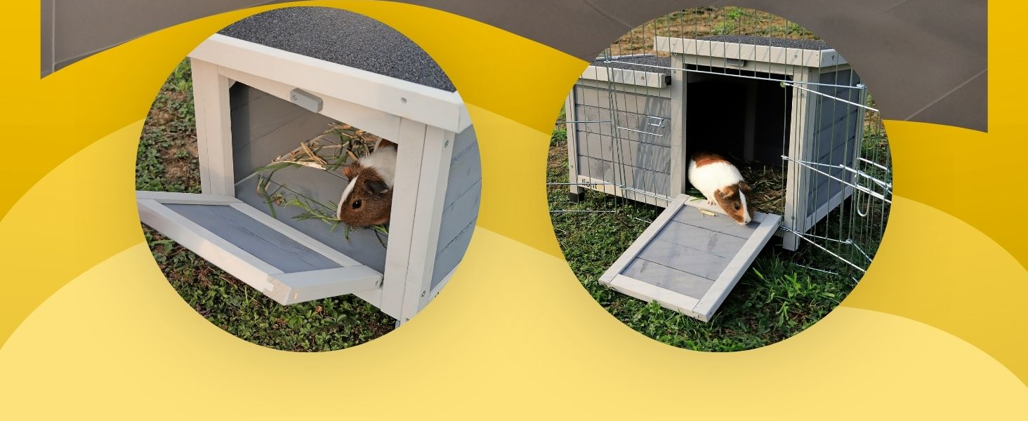 Клітка для кроликів Lionto з дерева з двома входами, 70x43x45 см, водостійке дах з бітуму та пластикові ніжки, для внутрішнього та зовнішнього використання, зимостійка, сучасний дизайн