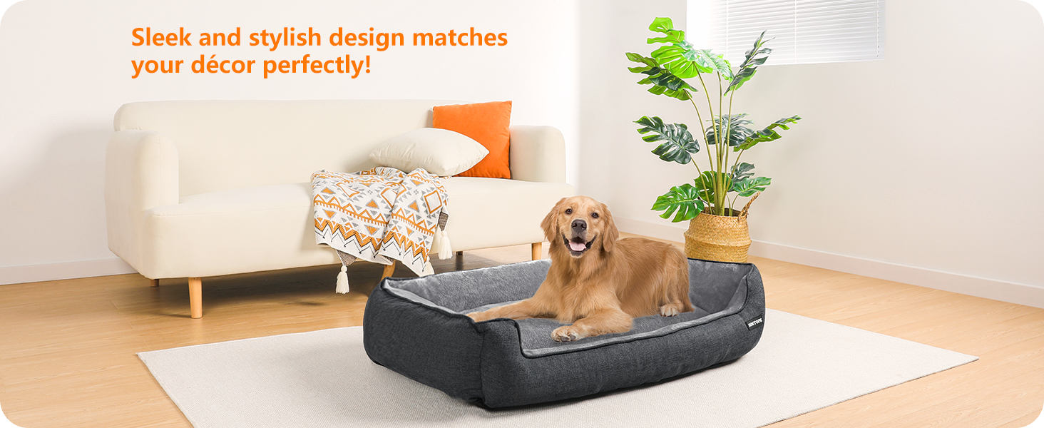 Ліжко для собак, м'яке ліжко-софа для тварин, зручне гніздо для собак, сіре, знімний і пральний чохол, 110 x 86 x 26 см