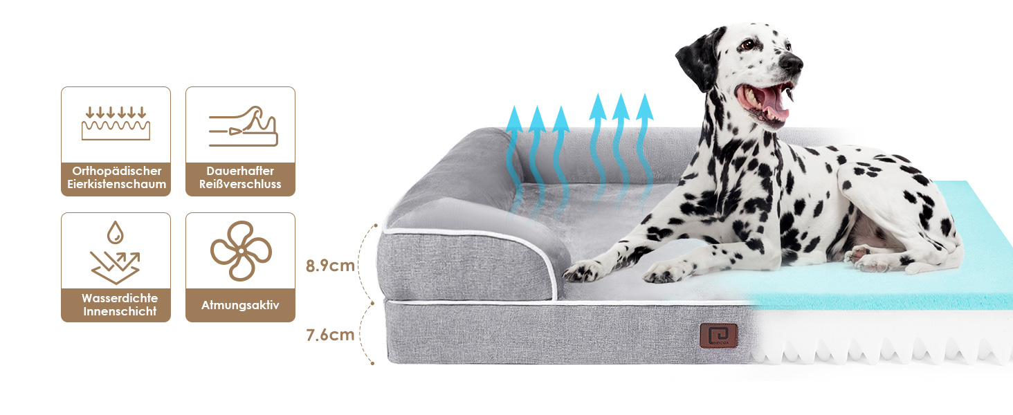 Ортопедичне ліжко для собак великих порід EHEYCIGA, 112x81 см, кошик для собак XL з Memory Foam, водовідштовхувальне, неслизьке, з високим бортиком, сірого кольору (112 x 81 x 18 см)