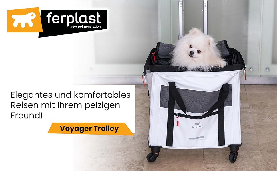 Транспортна переноска для собак та котів Ferplast Voyager Trolley, біла, з висувним ручками та колесами, до 15 кг, 46 x 26 x 48 см