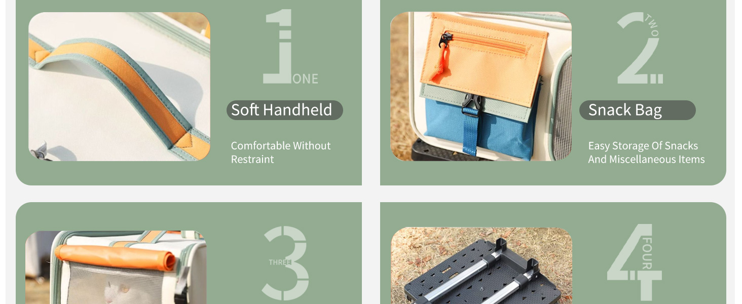 PETCUTE Рюкзак для собак з візком, 2-в-1, рюкзак для котів великих порід з колесами, дихаючий рюкзак-переноска для собак з вийманим килимком, складаний рюкзак для тварин для цуценят Бежевий+Зелений