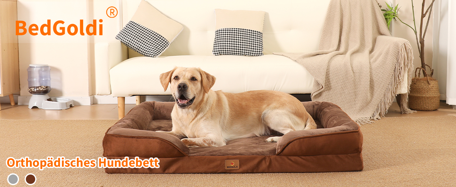 Ортопедичне ліжко для собак великих порід, ергономічне собаче ліжко з піною у формі яйця, водовідштовхуваче ліжко для собак, 89x63 см, світло-сірий (Braun, L 106 x B 81 x H 17 см)