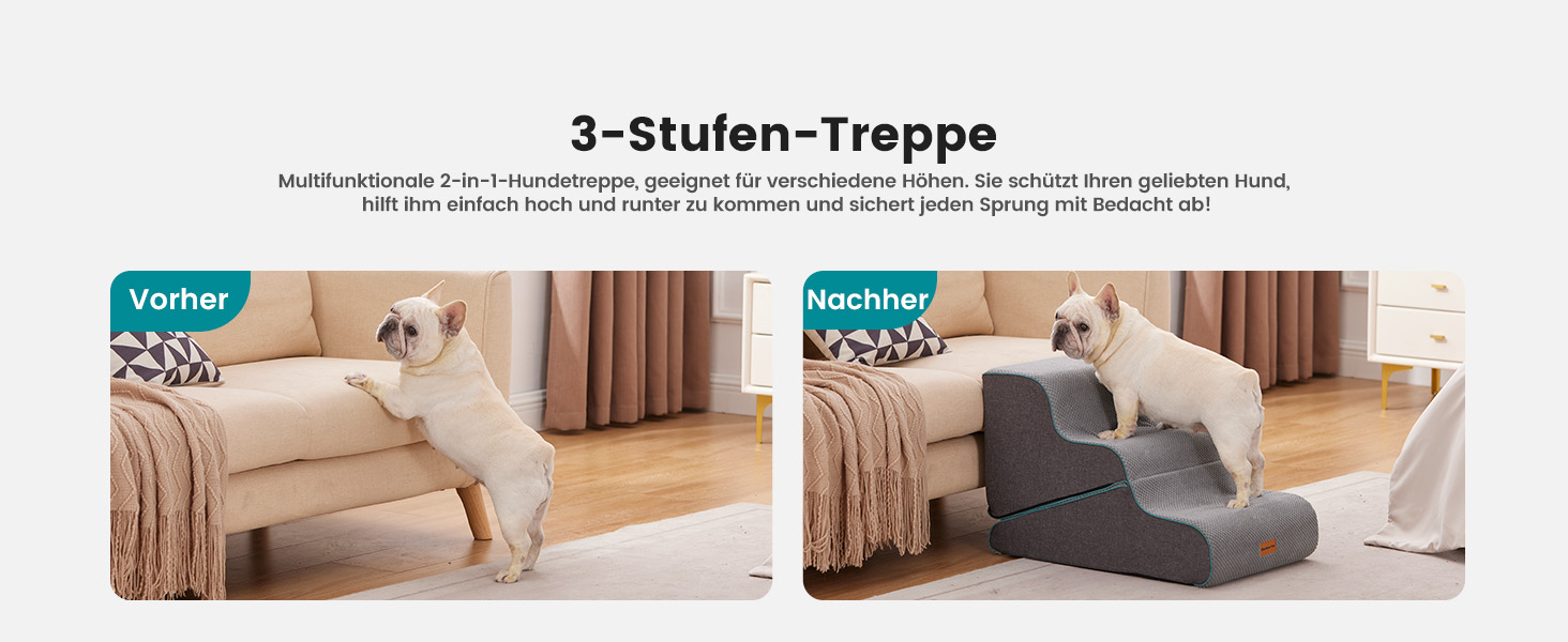 Східці для собак Garder Pet - 35/42 см, 3 сходинки, з високощільної піни, з водонепроникним антиковзким покриттям для ліжка, дивану, софи, сірі