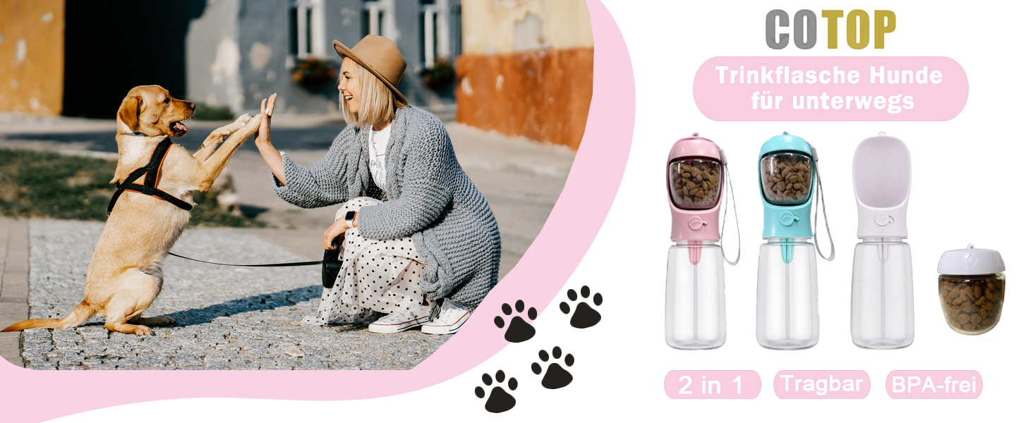 Водяна пляшка для собак на прогулянці, портативна, BPA-free, 550 мл, біла