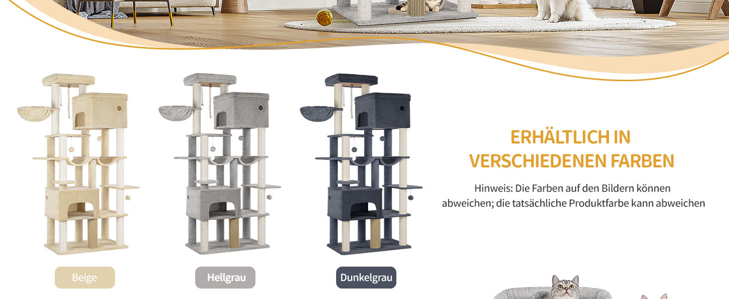 Котячий будиночок Hzuaneri XXL з 10 стовпчиками для дряпання, 2 печерами, 2 гамаками, великою платформою, щітками для котів, кошиком. Підходить для Maine Coon, великих котів, сірий колір MS20018LG