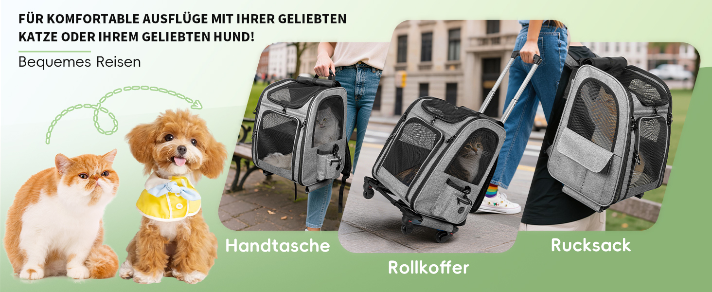 OUUTMEE Сумка-переноска для домашніх тварин, знімний чохол з колесами, ідеальна для котів та маленьких собак, багатофункціональний рюкзак, сумка-переноска 4-ма способами, дихаюча (Сірий)