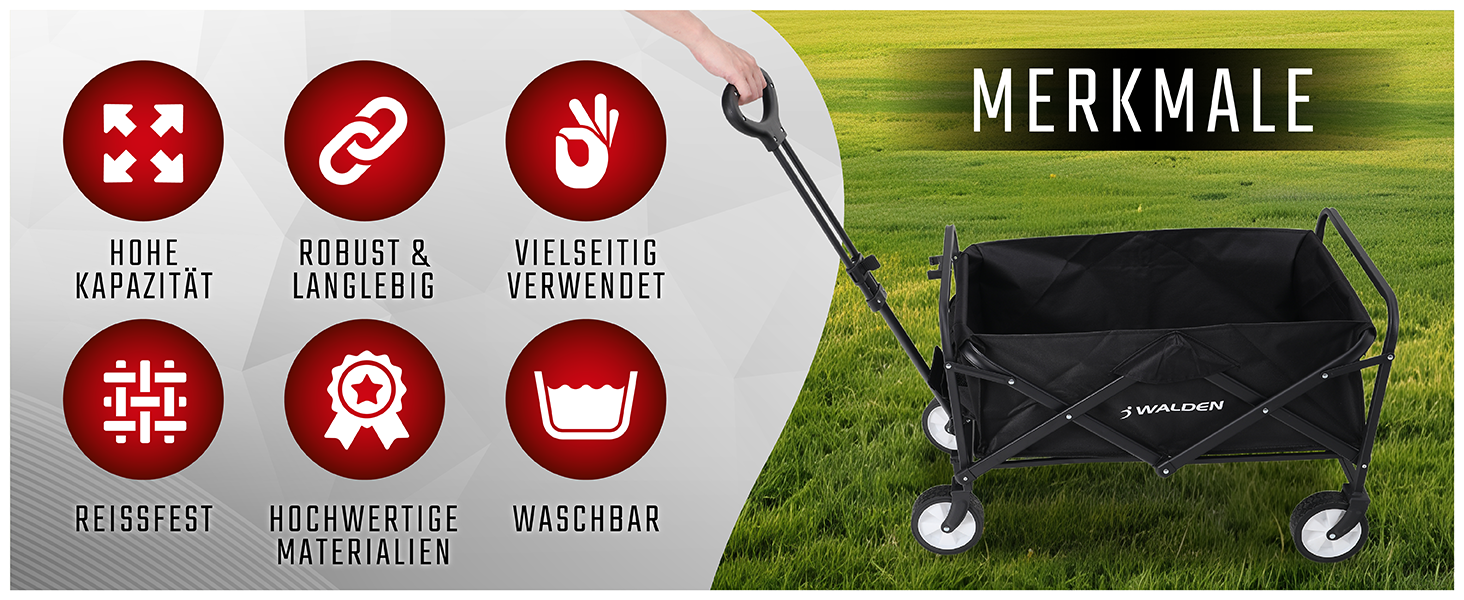 Складаний вагон-тележка з великою місткістю, стабільний та портативний. Ідеально для спорту, покупок та кемпінгу