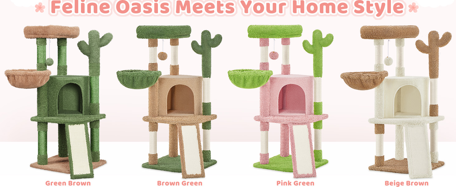 Когтеточка-будинок для котів Yaheetech Kaktus, 106.5 см, бежево-коричнева, з оглядовою платформою та печереєю