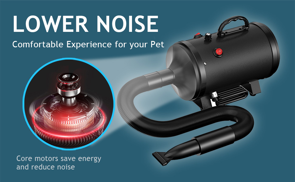 Фен для собак Blower - тихий, 4.5 PS / 3200W, регульована швидкість, 4 насадки, шланг, щітка (чорний)