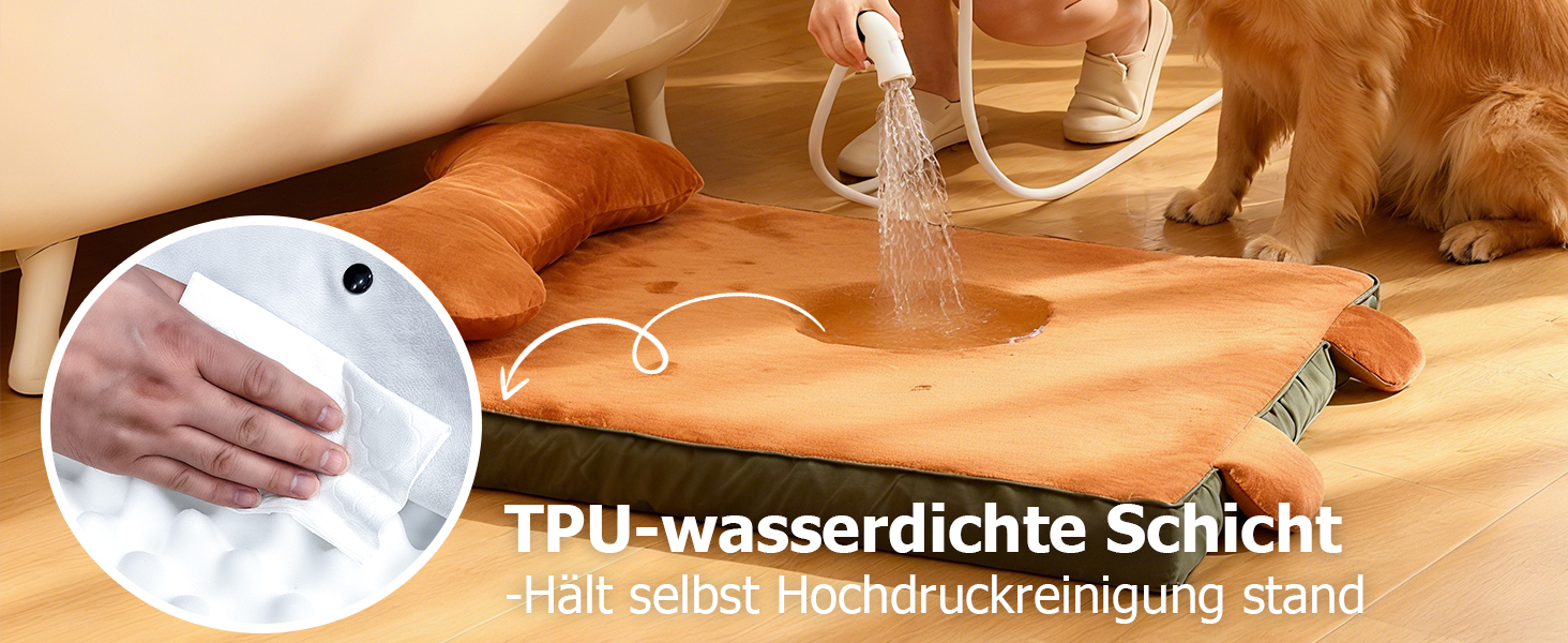 Ортопедичне ліжко для собак з пральним покриттям, водонепроникне подушка для собак з піною з пам'яті та знімний підголівник для підтримки голови та суглобів, неслизьке дно для середніх та великих собак, розмір: 89 x 56 x 20 см, помаранчеве