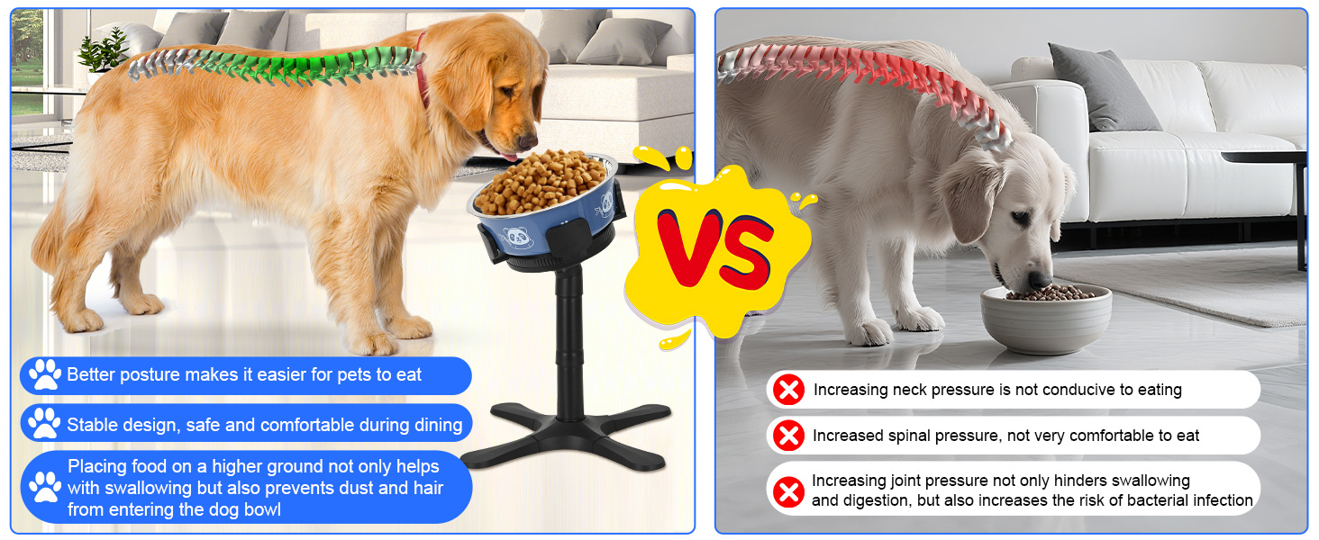 Підвищений годівниця для собак на підставці з нержавіючої сталі, 3 регульовані висоти, годівниця з ABS-пластику для маленьких/середніх/великих собак, неслизька (чорний-L) Для середніх та великих собак